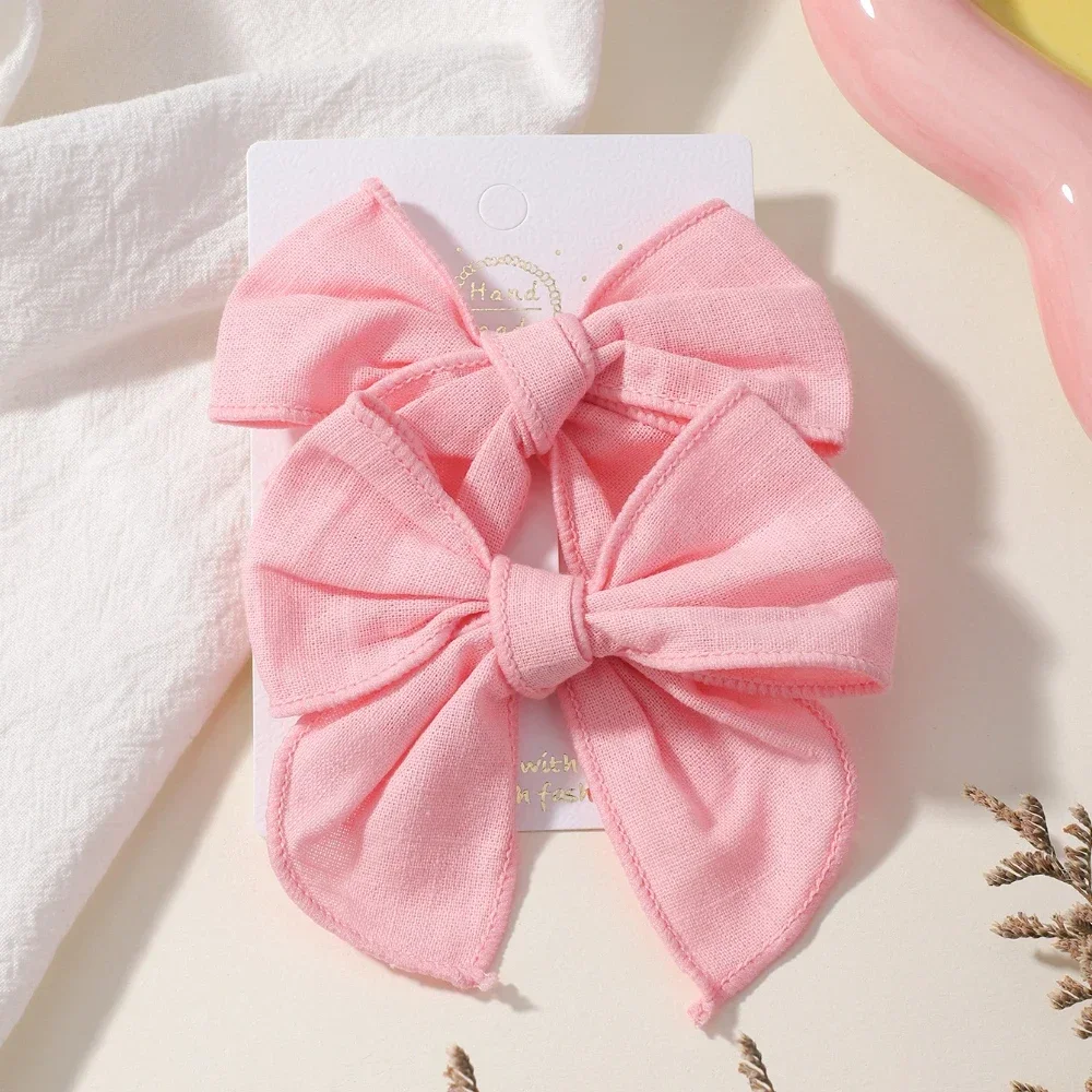 

2Pcs/set Cotton Hair Bow Clips Baby Girls Women Large Head Bows Accessories Hair Grips for Kids Headwear Hair Accessories