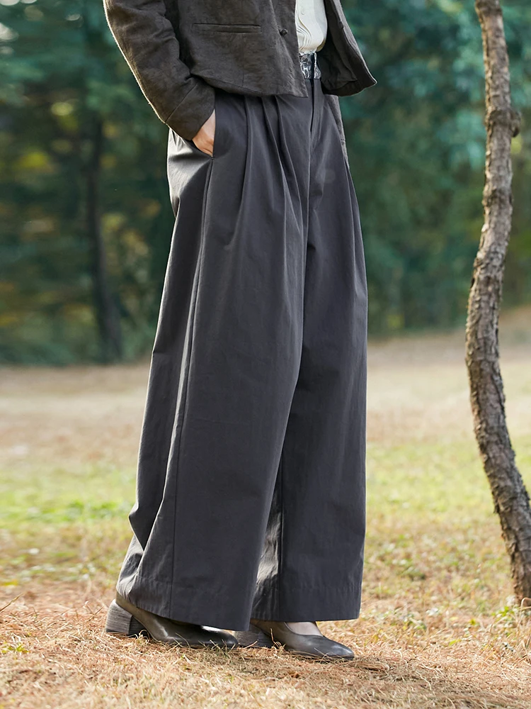 

Оригинальные 00% хлопок, свободные повседневные широкие брюки H-образной формы, базовые универсальные длинные брюки от DengLou, удобные свободные брюки