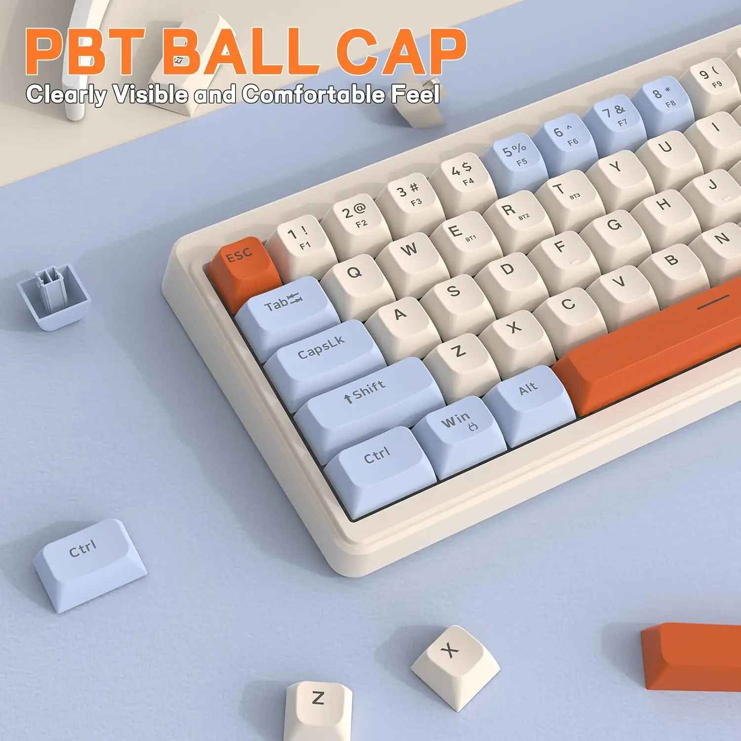 M68 65% teclado para jogos sem fio, teclado de membrana silenciosa tri-modo, teclas PBT, 2000mAh 67 teclas arco-íris LED retroiluminado para Win/Mac