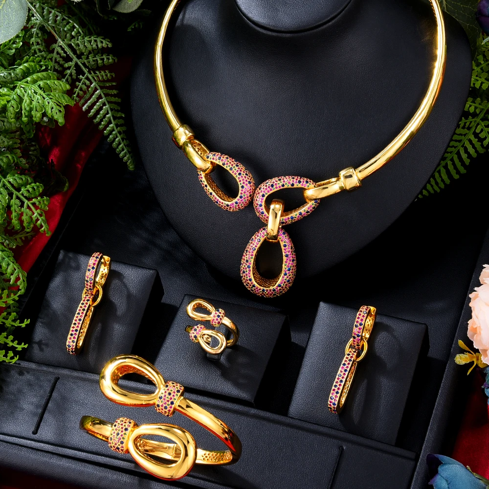

Missvikki Original Luxury Dubai 4PCS Necklace Bracelet Earrings Ring Jewelry Sets Cubic Zirconia For Woman Wedding Engagement