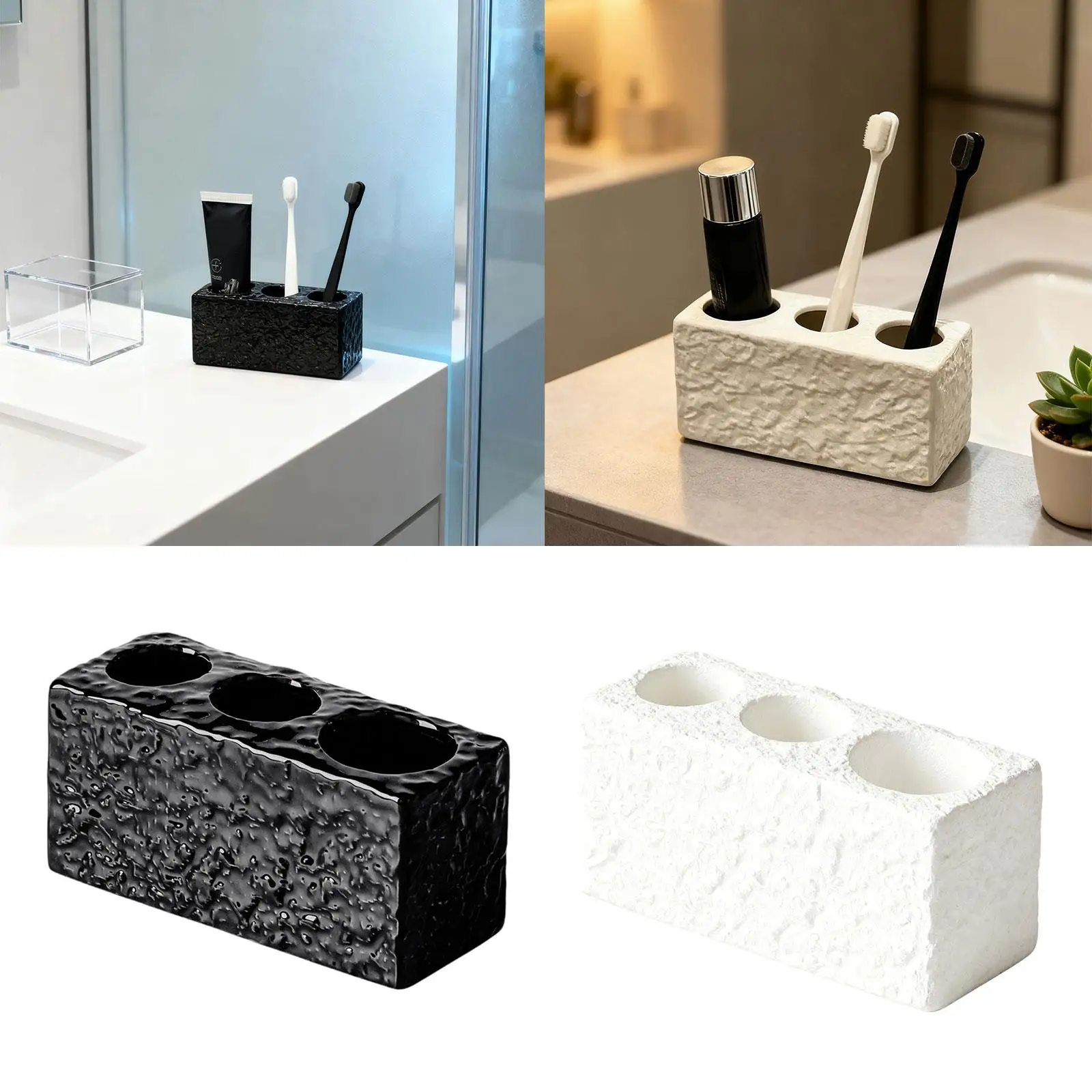 

Compact Ceramic Toothbrush Holder Freestanding with Anti Slip Base for Bathroom Organization and Family Use