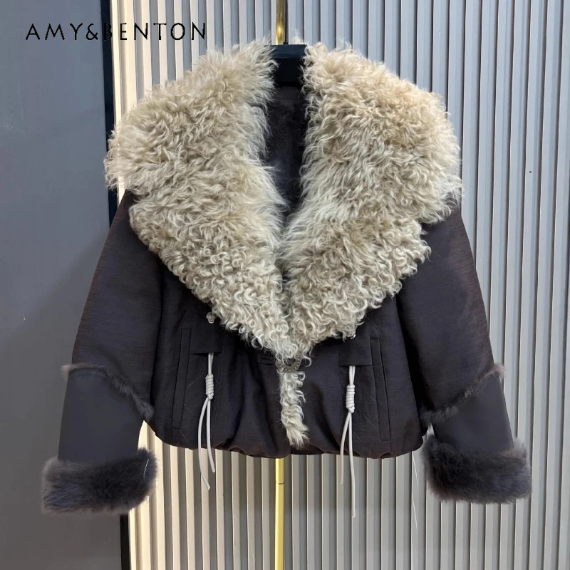 

Autumn Winter New Rabbit Woolen Coat Women's Furry Down Jacket Short Elegant Age-Reducing Long-sleeves Faux Fur Jaquetas Ladies