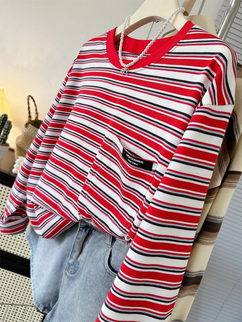 Langarm-T-Shirts, einfarbig, für Damen, Frühling, geschichtet, Rundhalsausschnitt, Kordelzug, Taille, künstlerisch, Jugend, bequem, Balletcore, reines Cleanfit