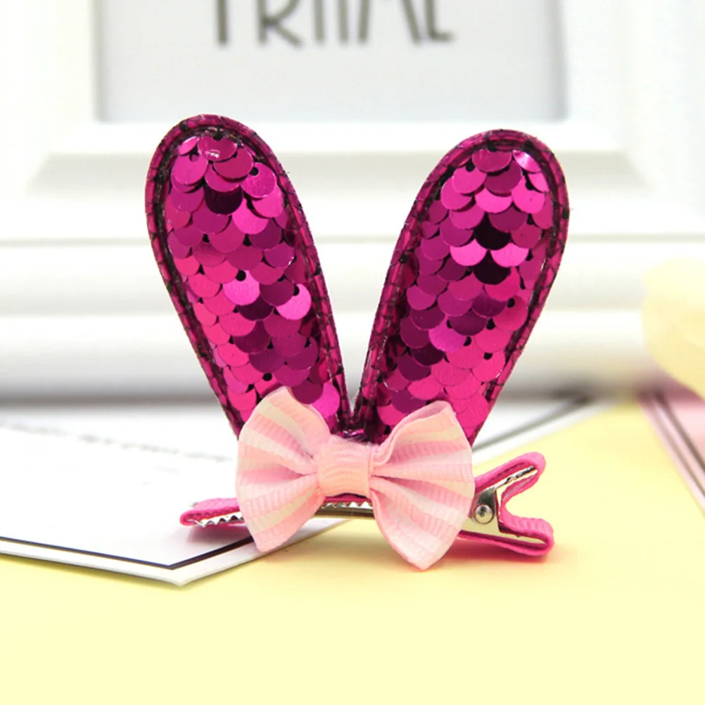 

8 Pcs Rabbit Ears Hairpin Bow Snap Clips Bunny Rhinestones for Sequined Bangs