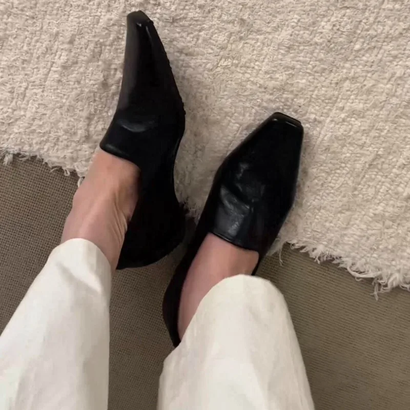 Retro Flat Loafers Women's Slip-on British Style Square Toe Single Shoes view 5