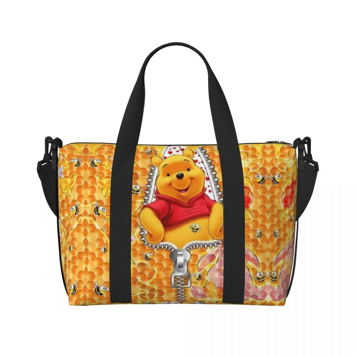 Custom Winnie Pooh Bear Manga Groceries Shopping Tote Bags Women Large Capacity Gym Beach Travel Bags