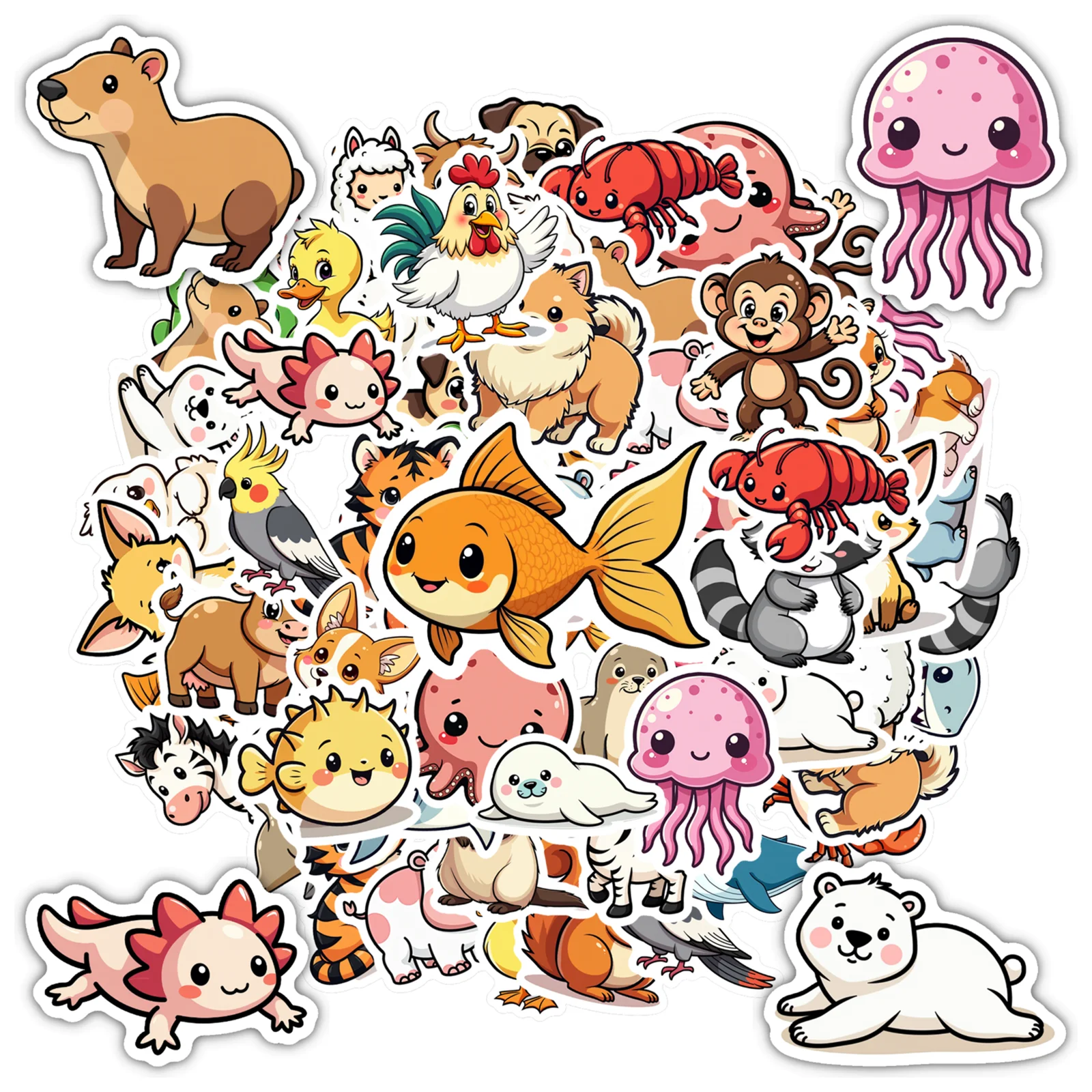 35pcs-50pcs Cute Animals Stickers Cartoon Cute Creatures DIY Stickers Stickers For DIY Phone Guitar Laptop Notebook
