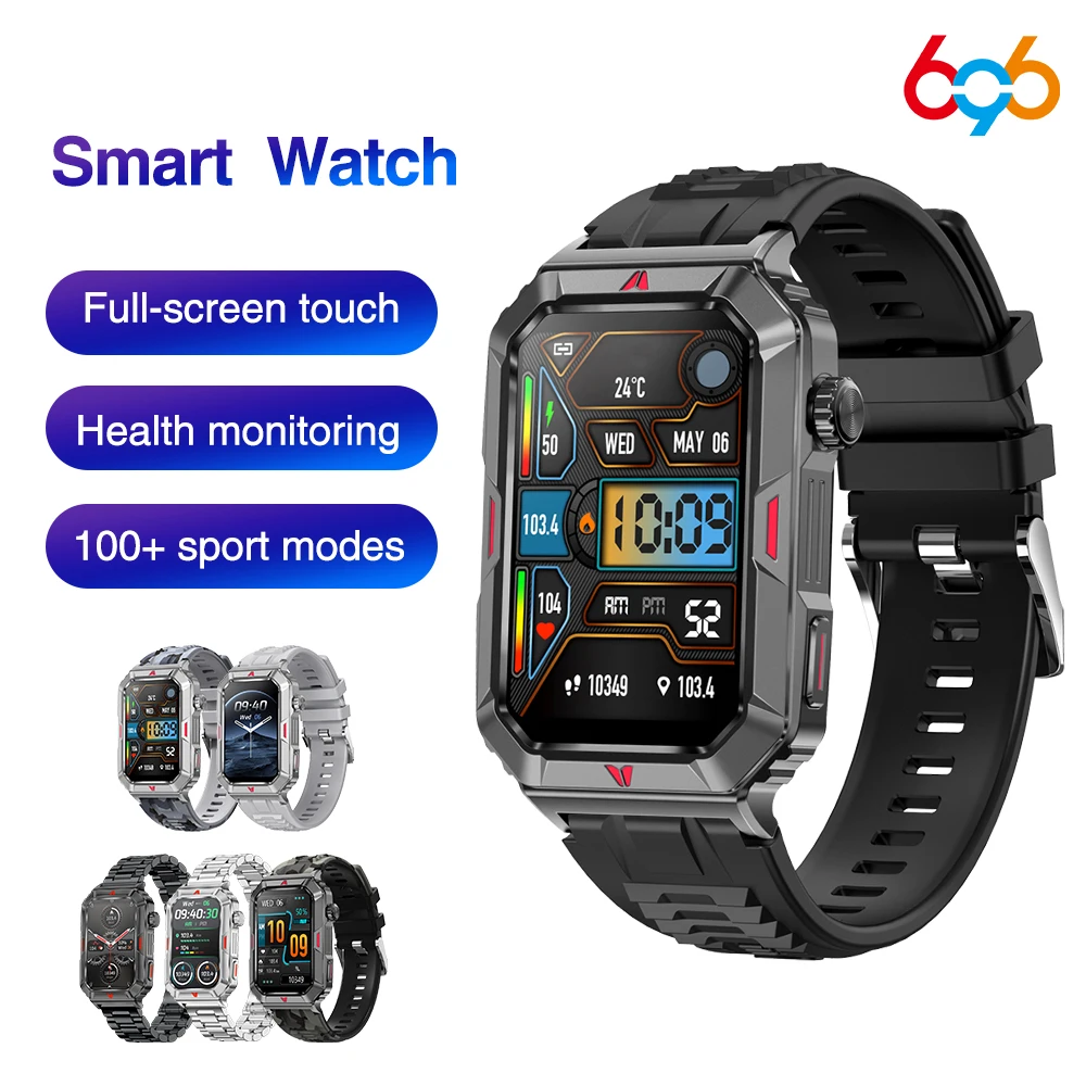 Men's Outdoor Sports Fitness Smart Watches Blue Tooth Call Waterproof Bracelet Heart Rate Sleep Monitor Full Touch Smartwatch