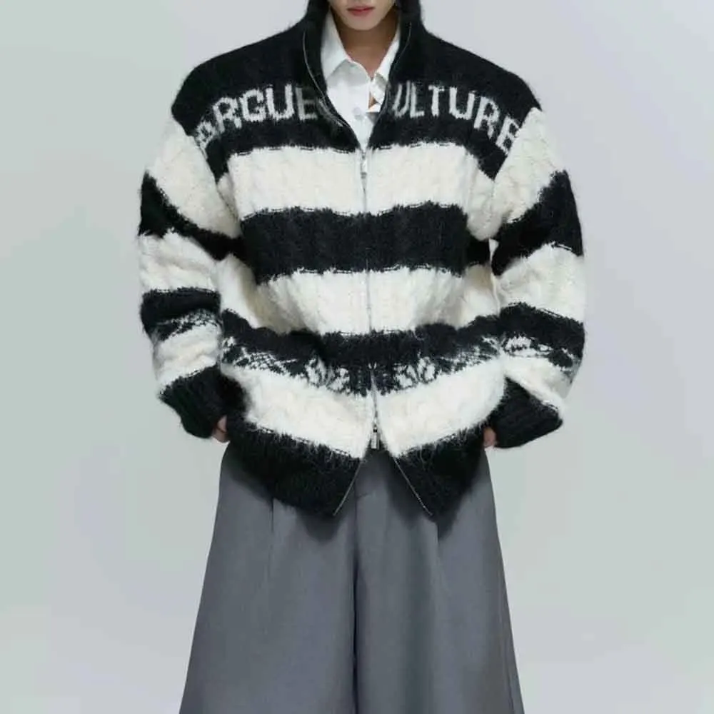 

Новый зимний мужской кардиган с длинными рукавами и цветными блоками, свитер в американском стиле ретро, модный тренд, свободный повседневный нишевый мужской топ High Street