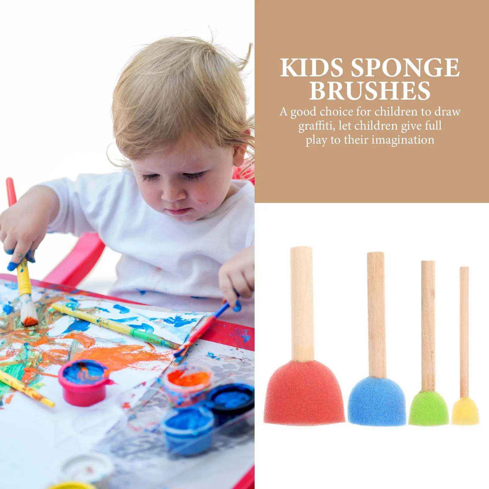 24pcs Kids Sponge Painting Brushes with Wooden Handles for Arts Crafts Drawing Stamping Hands-on Learning Play