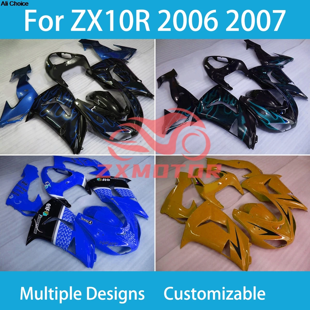 

ZX10R 2006 2007 Бесплатные обтекатели на заказ для Kawasaki Ninja ZX 10R 06 07, полный комплект обтекателей для восстановления кузова