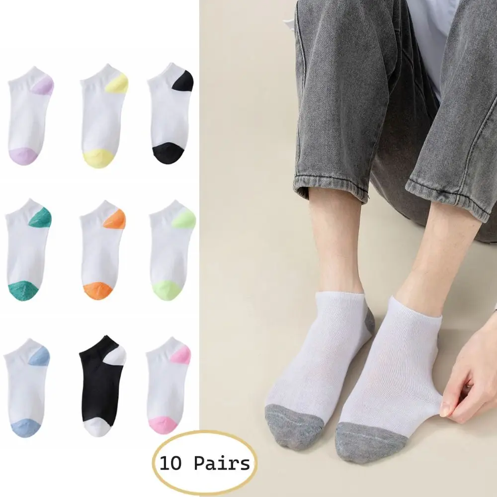 

10 пар мягких лоскутных женских носков до щиколотки, Нескользящие дышащие летние носки-лодочки, впитывающие пот короткие невидимые носки, спортивные