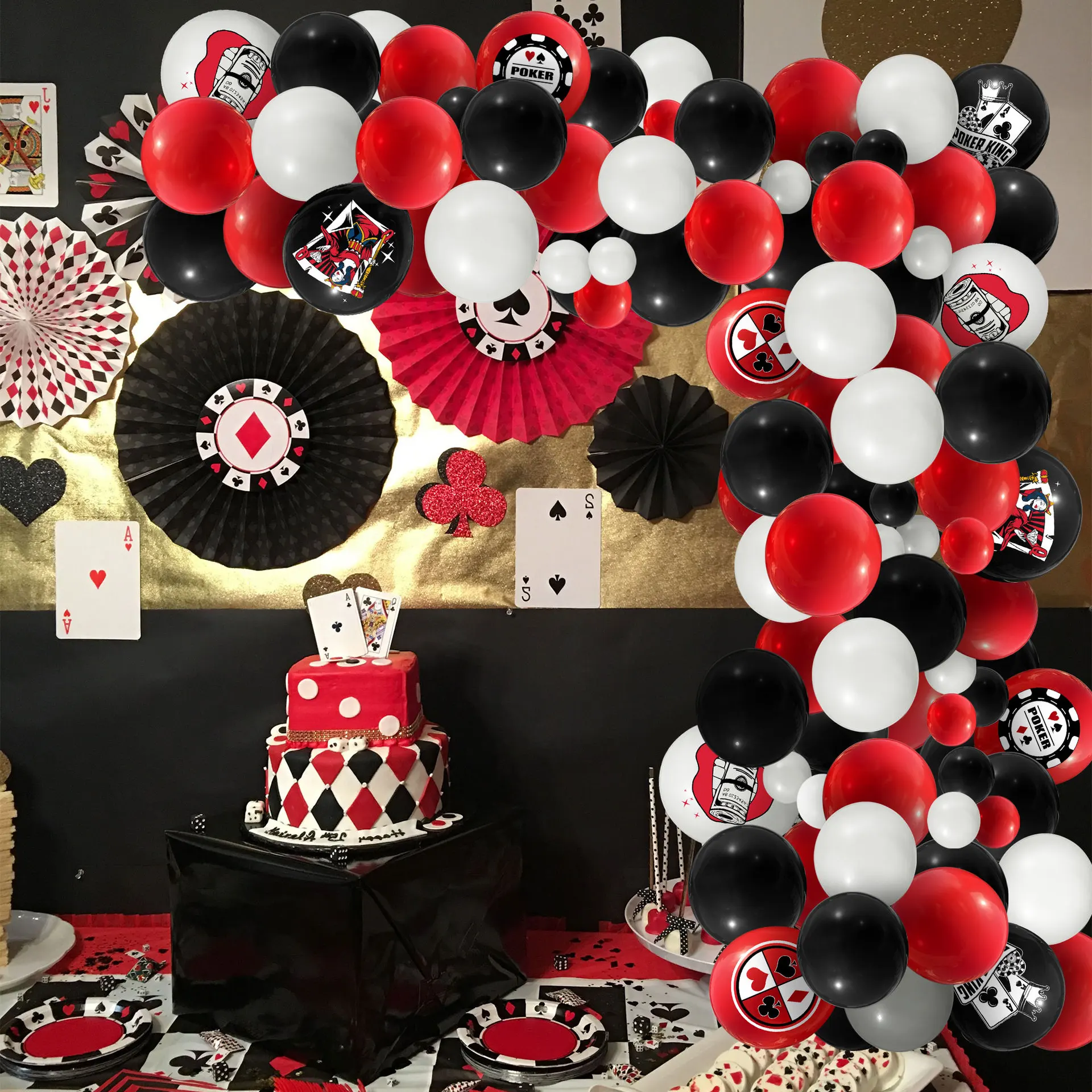 101pcs Red Black Balloon Garland Arch Kit Balloons Night Casino Theme Party Decoration Poker Foil Balloons Birthday New Year