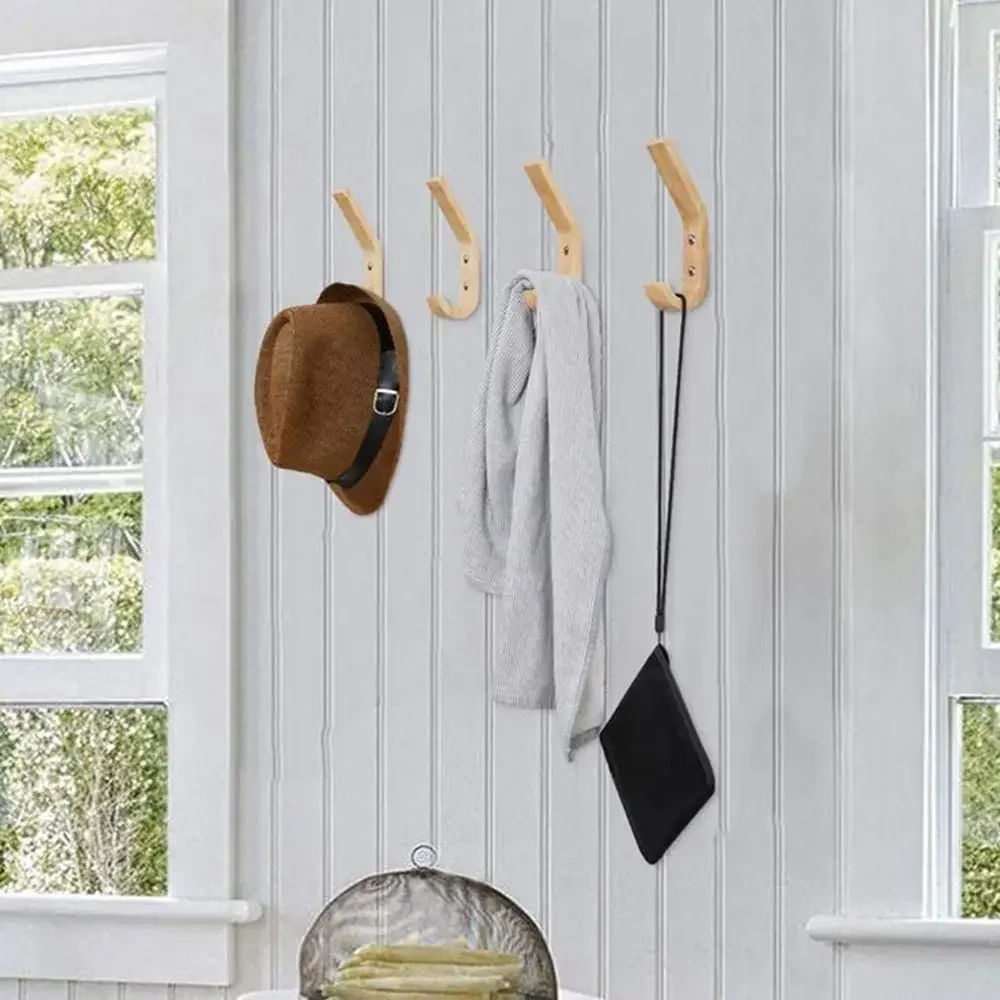 2 Pcs Oak Wood Hooks Wall Mounted, Coat Hooks Vintage Single Wall Hooks Organizer Heavy Duty for Towel Hat Hanging wall hook