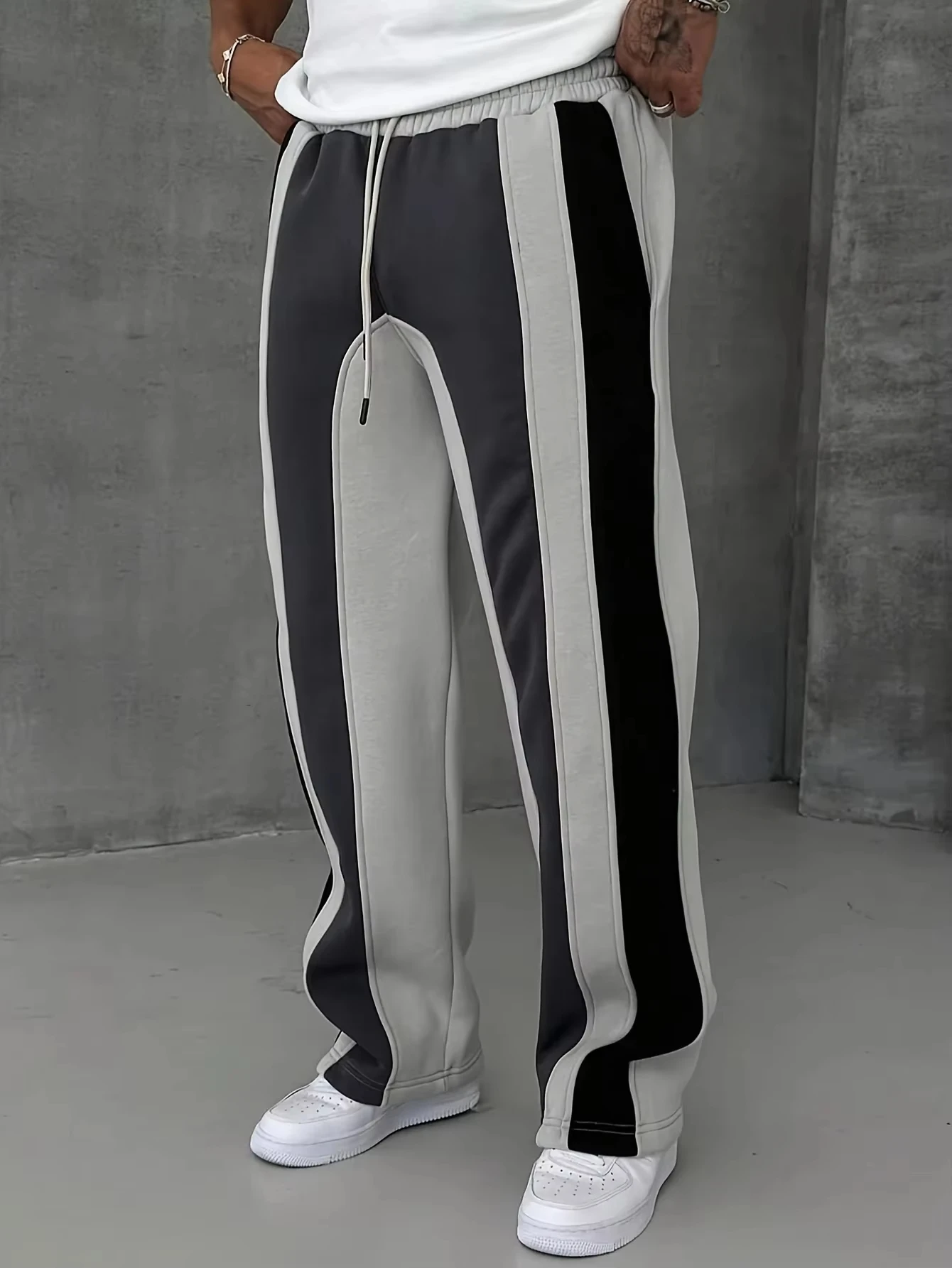 Men Women 3D Splicing Stripe Pattern Quick Dry Sweatpants Hip Hop Casual Street Trousers Loose Straight Sports Long Pants Unisex