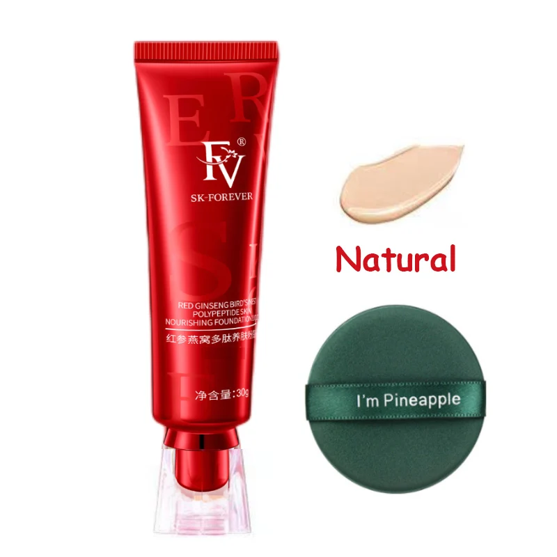 30G FV Red Ginseng Bird Nest Polipeptida Skin Nourishing Liquid Foundation Tahan Lama Makeup Concealer Oil Control Maquilaj