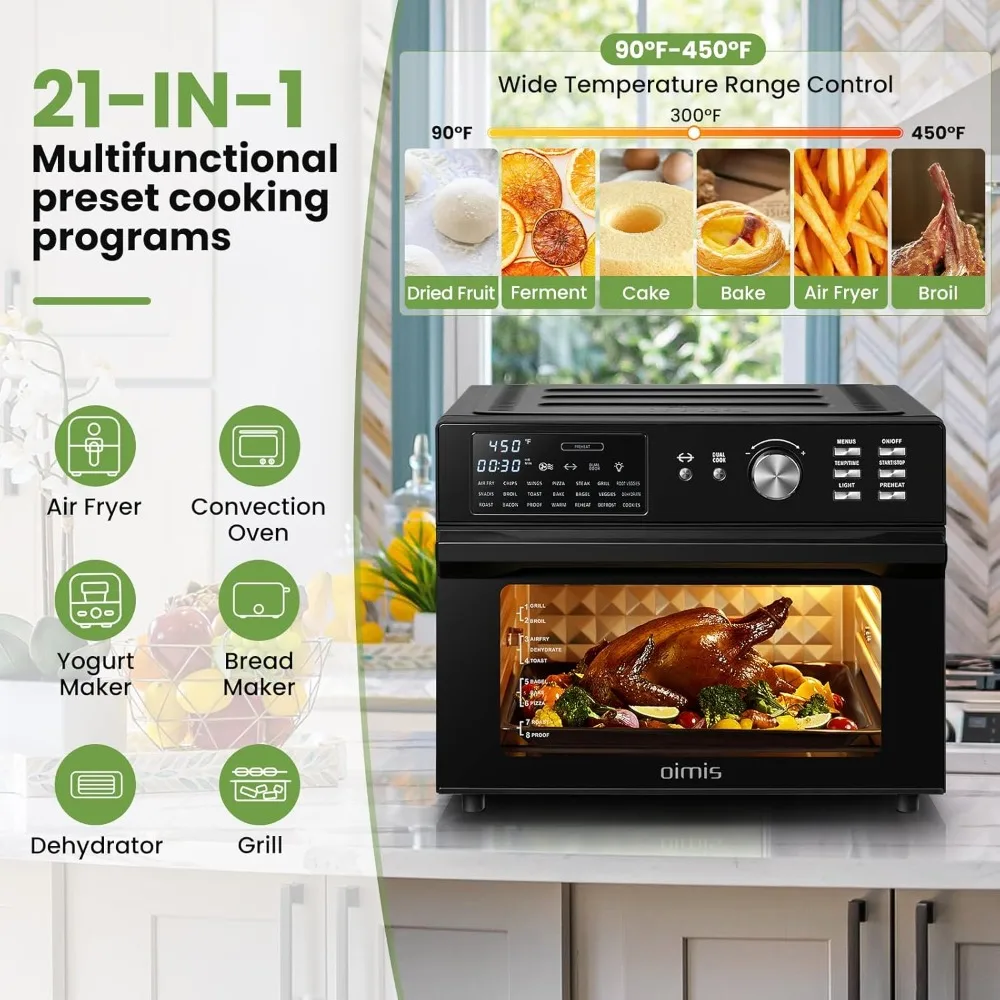 Air Fryer, 32QT  21-in-1 Extra Large Countertop， Patented Dual Air Duct System with 6 Accessories Recipes, Toaster Oven