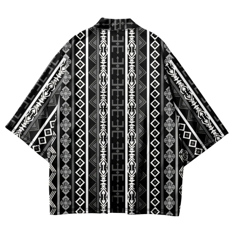 

Plus Size Fashion Streetwear Black Tai Chi Print Haori Men Women Cardigan Beach Yukata Asian Clothes Japanese Cosplay Kimono