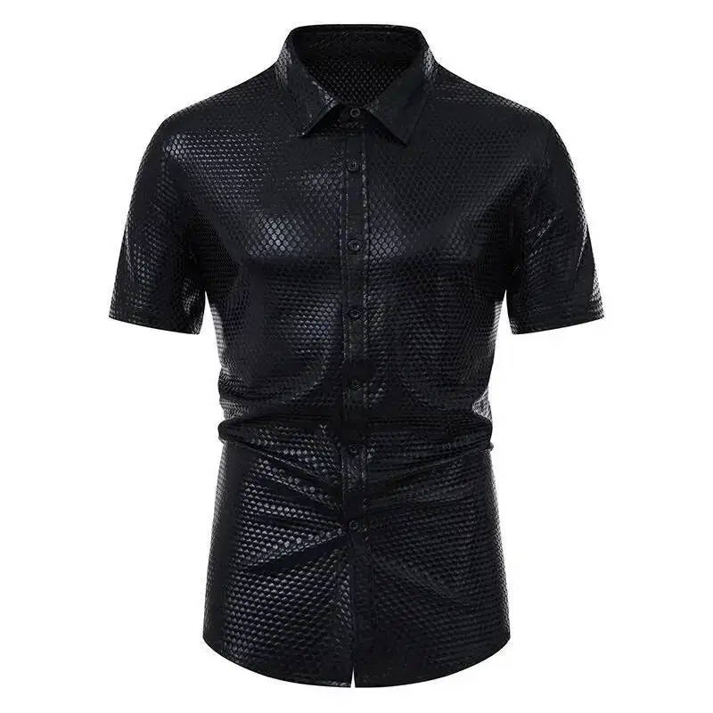Summer Men's Shirt European Size New Shirt Diamond Hot Stamping Printed Performance Outfit Short Sleeved Shirt For Men