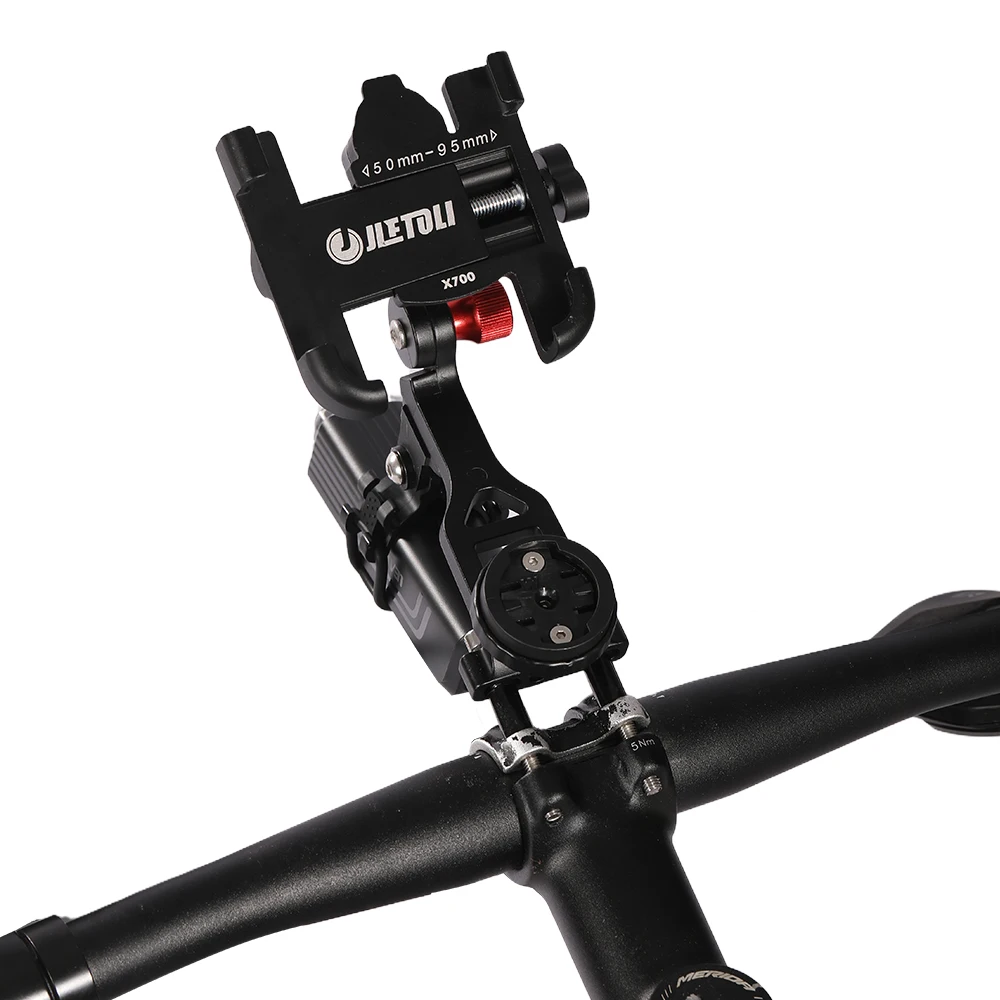 Aluminiumlegierungs-Handyhalterung für Fahrrad und Motorrad, 360 Grad drehbar, 270 Grad verstellbar, mit Computerhalterungsbasis für Garmin, Bryton, Wahoo, geeignet für Fahrradlenker (Straße und