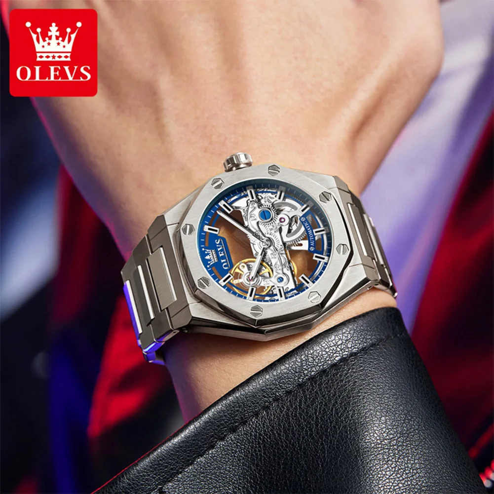 OLEVS 6742 Fully Hollowed Men's Automatic Mechanical Watch Stainless Steel Waterproof Luminous Original Men's Wristwatch