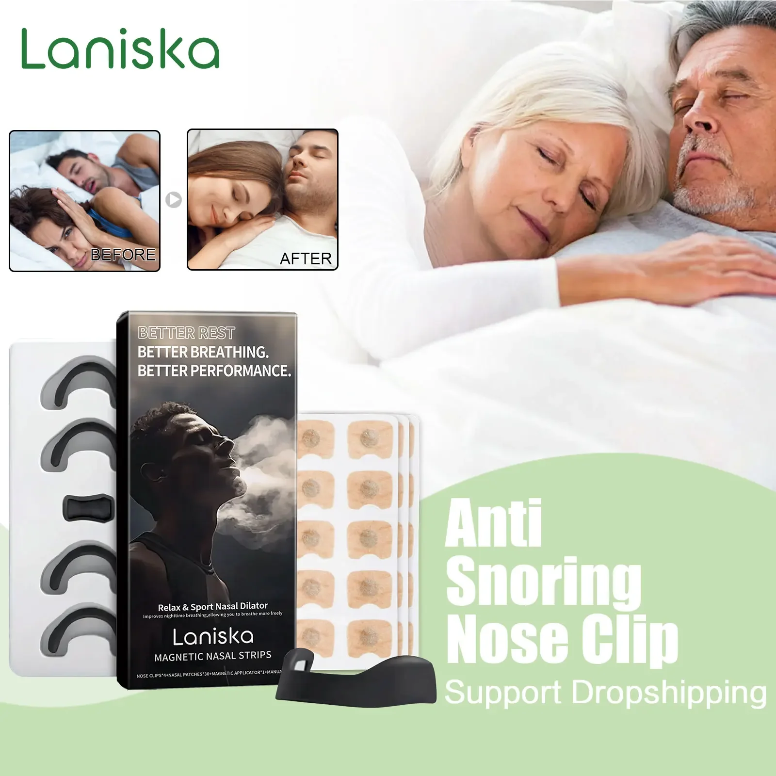 Laniska-Clip nasal antironquidos, mejor aliento Nasal, kits de dilatadores magnéticos, aumenta la entrada de aire, Reduce los ronquidos, previene la Apnea del sueño