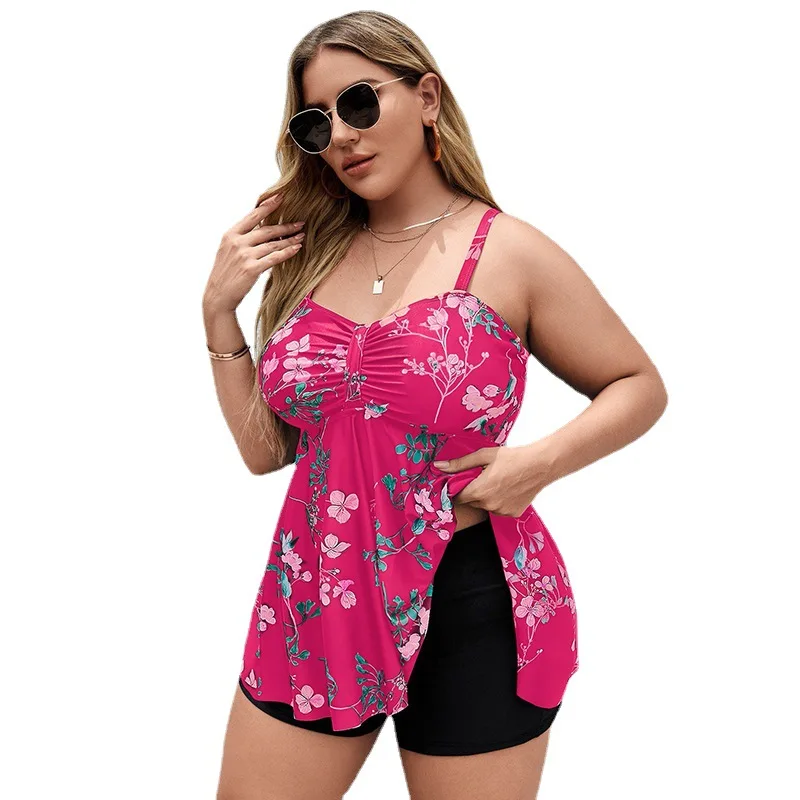 Plus Size stroje kąpielowe kobiety strój kąpielowy spódnica z siatki bokserki Split panie Print Bikini w stylu Vintage stroje kąpielowe Sexy kostium