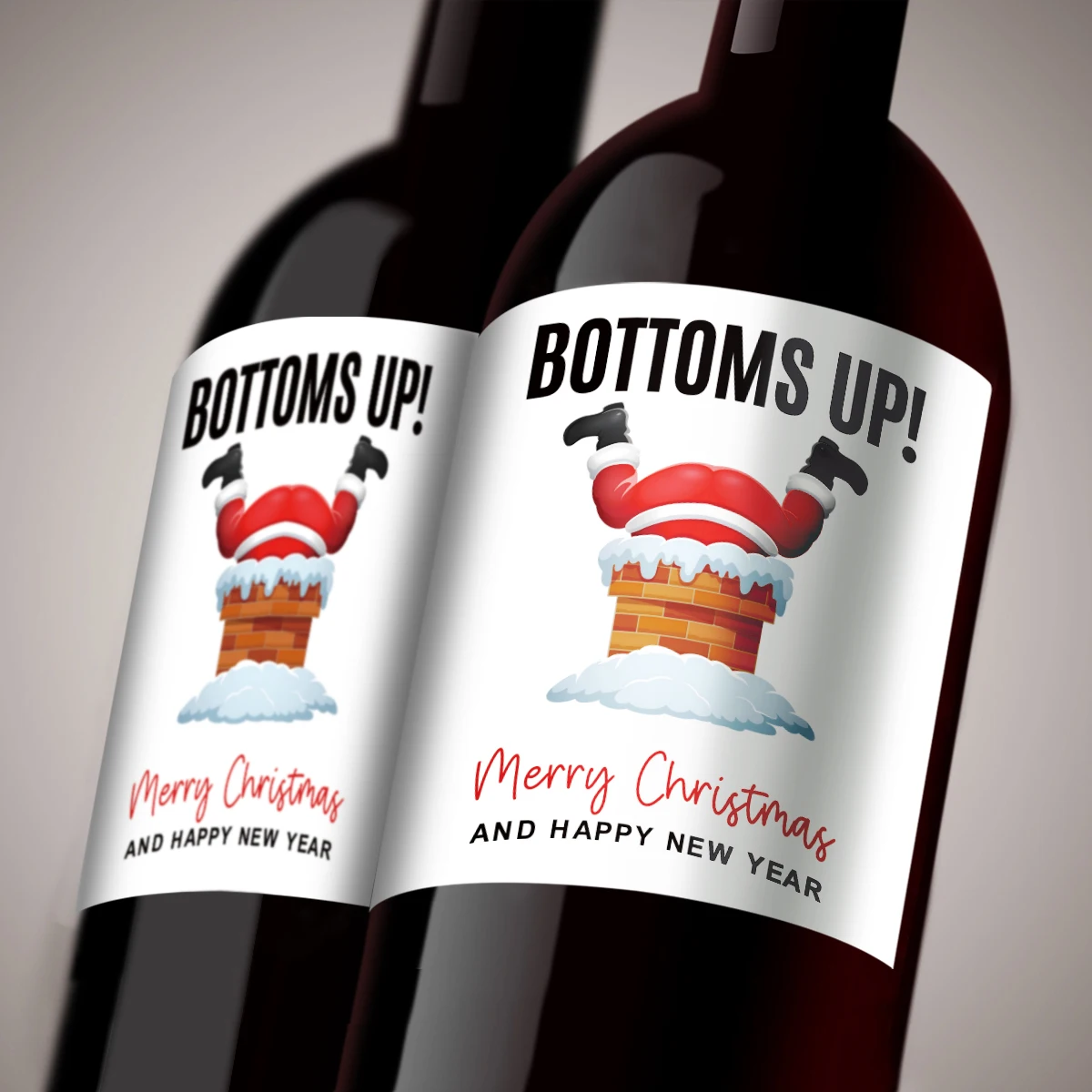 6pcs/set Bottoms Up Santa Holiday Beverage Tags, Christmas Funny Novelty Wine Bottle Labels Stickers with Joke Humour Santa Gift