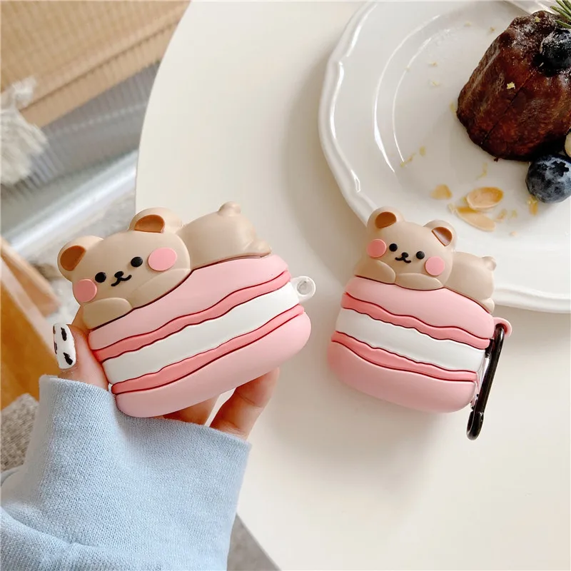 

3D Cartoon Macaron Bear Wireless Earphone Case For Apple Airpods 1 2 3 Pro Cute Silicone Charging Headphones Cover