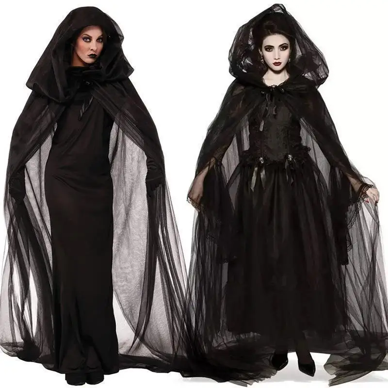 Costume d'Halloween de Haute Qualité en Gaze Noire, Tenue de Cosplay de Vampire, Jeu de Démon d'Horreur