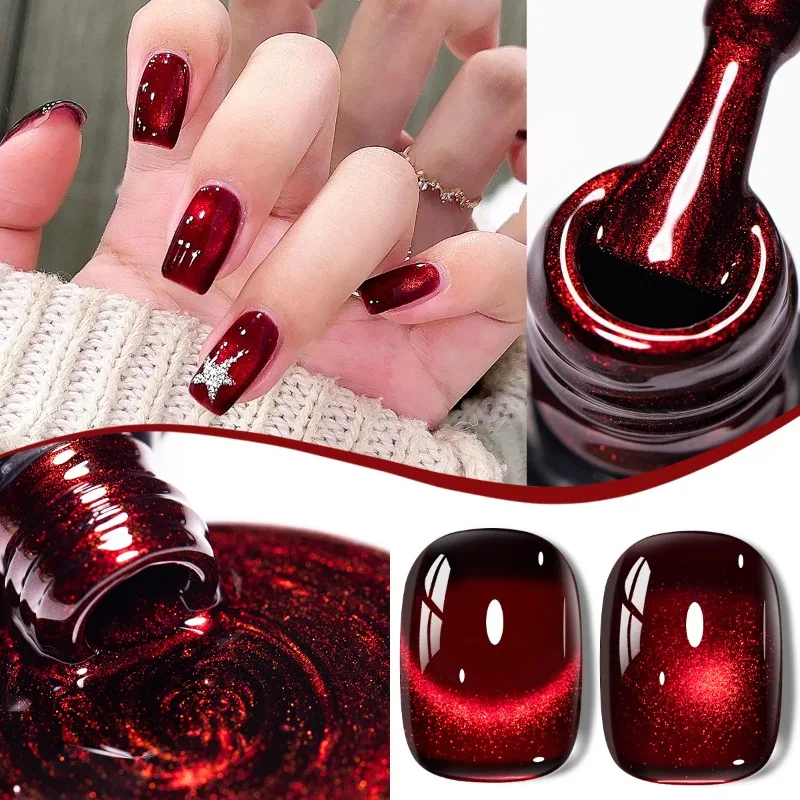 10ml Red Wine Cat Magnetic Gel Nail Polish Glitter Semi Permanant Soak Off UV LED Gel Varnish For Manicure DIY Nail Supplies