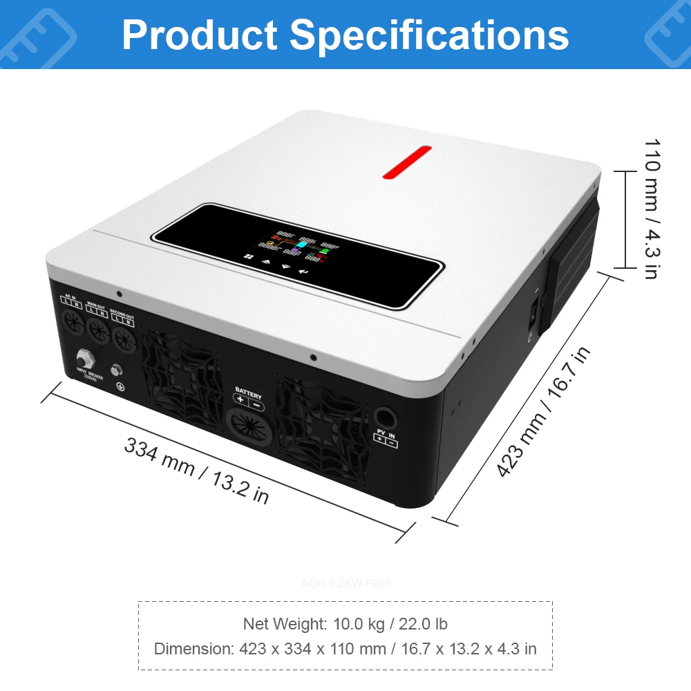 Imagem -06 - Daxtromn 3.6kw 6.2kw Inversor Solar 24vdc 48vdc Híbrido Mppt 6200w Controlador de Carga Híbrido de Onda Senoidal Pura 120a Fora da Rede na Rede