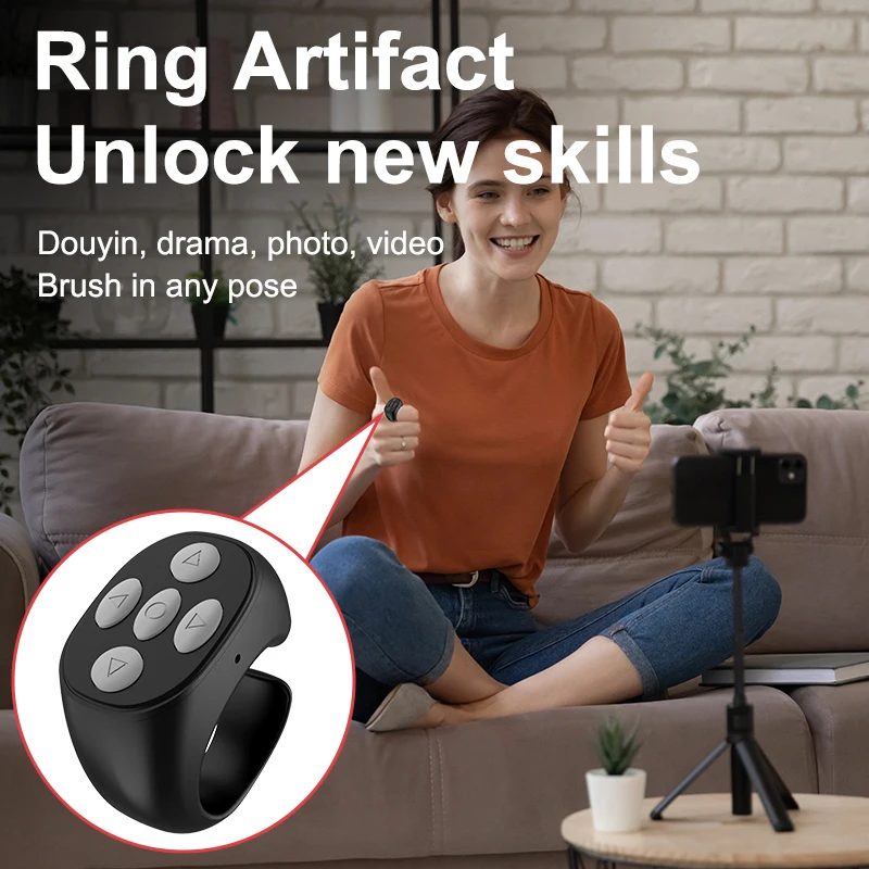 Wireless Bluetooth-compatible Ring Remote Control Smart Selfie Page Turner Controller Portable Type-c Charging for Mobile Phone