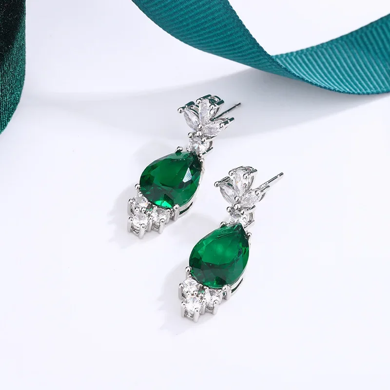 100% 925 Silver Sterling Emerald Earring for Women Aros Mujer Oreja Orecchini Bizuteria Natural Emerald Gemstone Drop Earrings