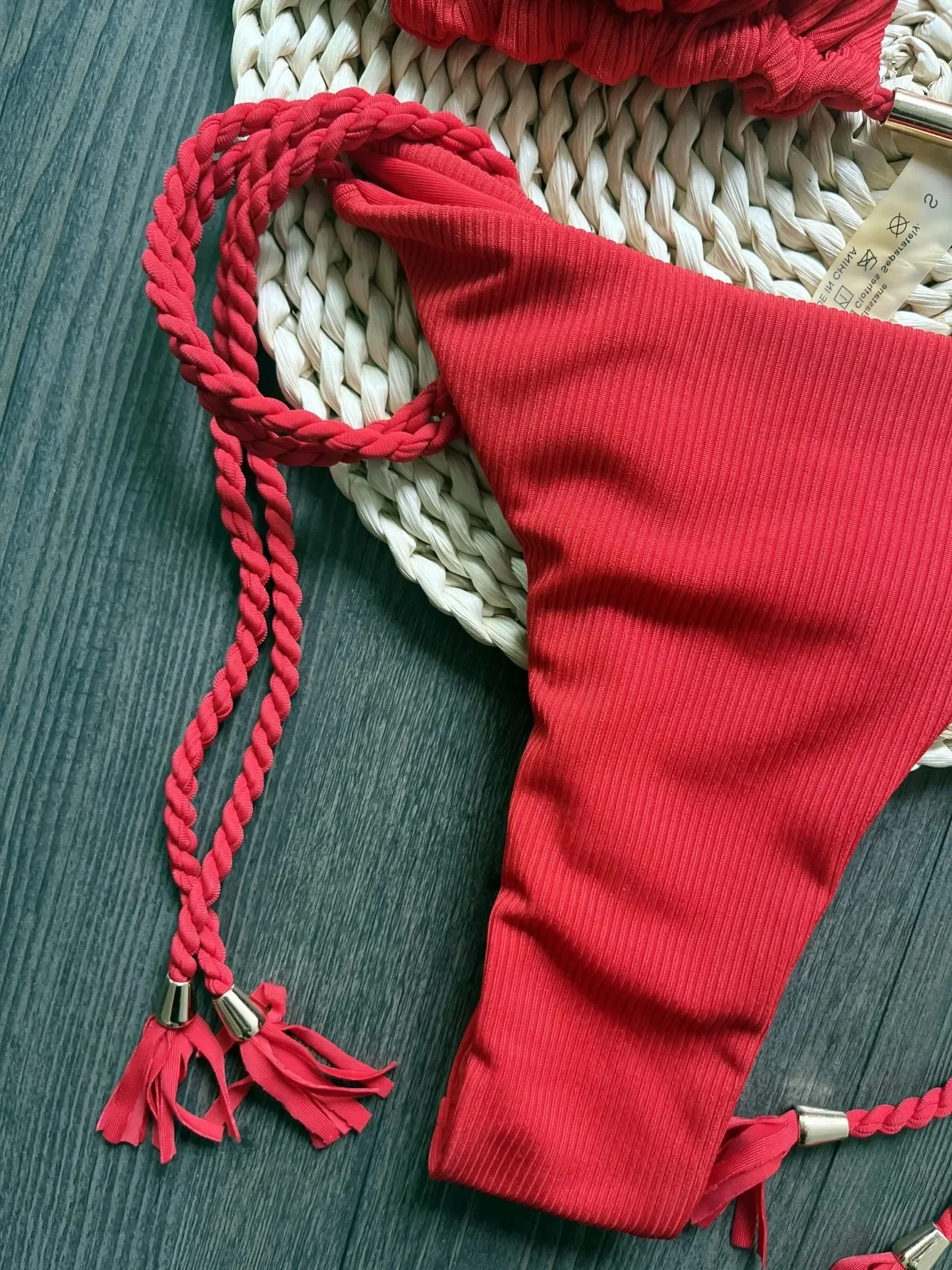 RUOTONSEPT-bañador Sexy para mujer, conjunto de Bikini con cuerda trenzada, traje de baño unicolor triangular de dos piezas, bikinis brasileños 2024