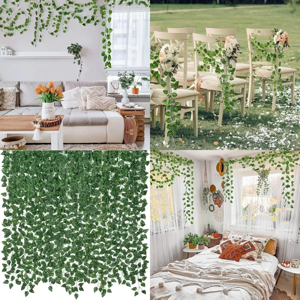 

УФ-стойкая искусственная гирлянда из плюща - 140 штук, длина 980 футов, зеленые листья для декора дома и сада