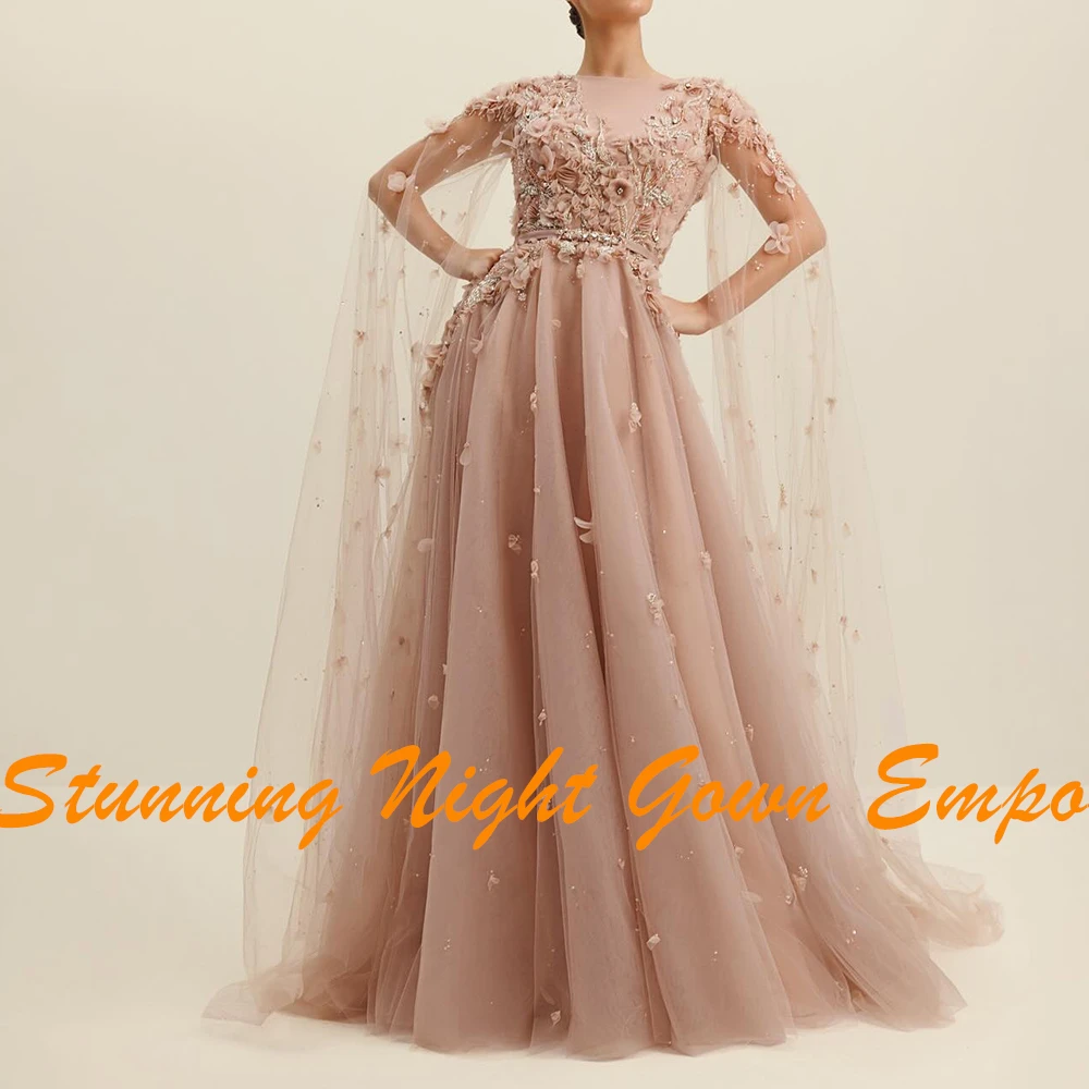 Customized Exquisite Watteau Train Pleats Belt Flowers Crystal Evening Dress Graceful Crew Neck A-Line Organza Pink Party Gown