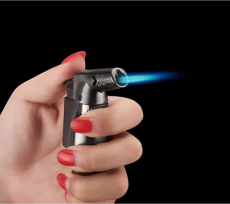 Metal Mini Windproof Jet Blue Flame Butane Gas Torch Lighter Safety Lock Fire Switch Outdoor Portable Cigar Lighters Smoking