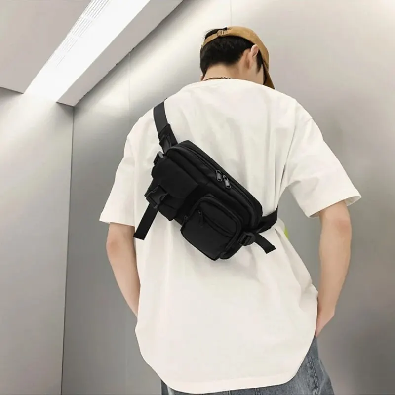 Minimalist Fanny Pack Multi-Pocket Black Men\'s Handsome Chest Bag Large Capacity Multi-pocket Crossbody Bag Mobile Phone Summe