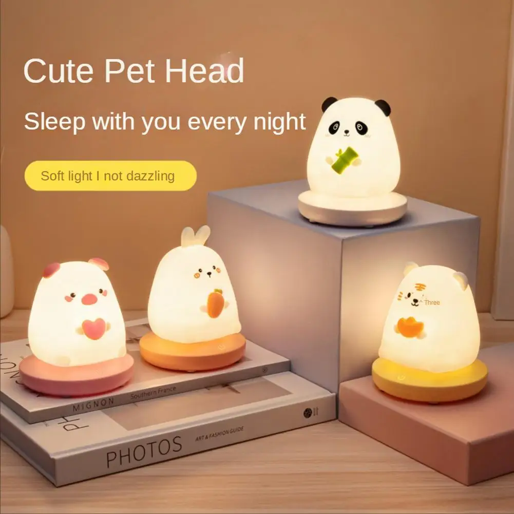 

LED USB Rechargeable Night Light for Kid Child Dimmable Pig Panda Animal Silicone Lamp Bedroom Decoration Warm Light for Gifts