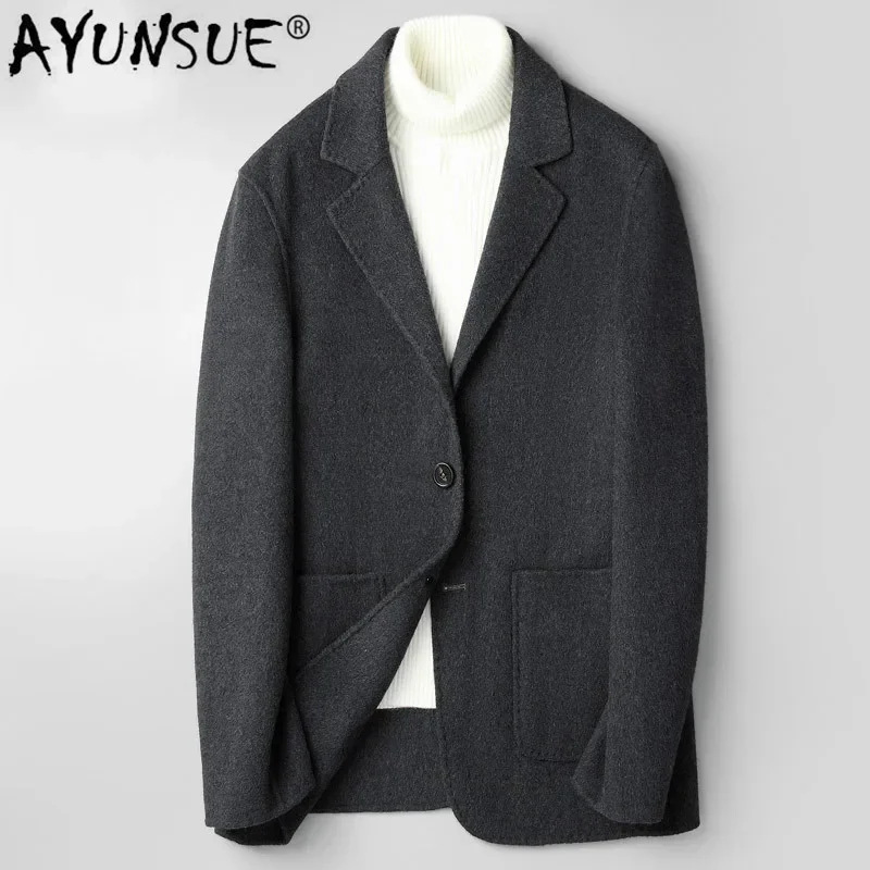 

AYUNSUE Men's 100% Wool Coat Double-sided Korean Man Jacket Spring Autumn Overcoat Jackets Casaco Masculino JM-ZJZ818 KJ4294