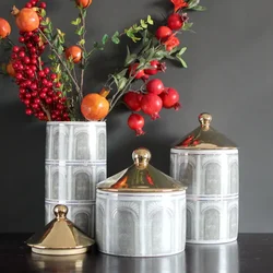 Modern Architectural Pattern Ceramic Storage Tank with Cover Household Decoration Vase Candle Jar Candy Tank Kitchen Storage