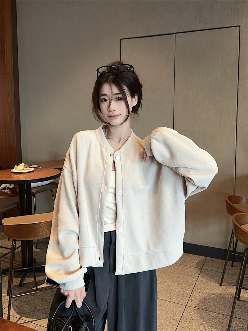 

Spring New Solid Color Long Sleeved Hoodie Jacket Niche Short Cardigan Spring And Autumn Casual Top Women's Clothing