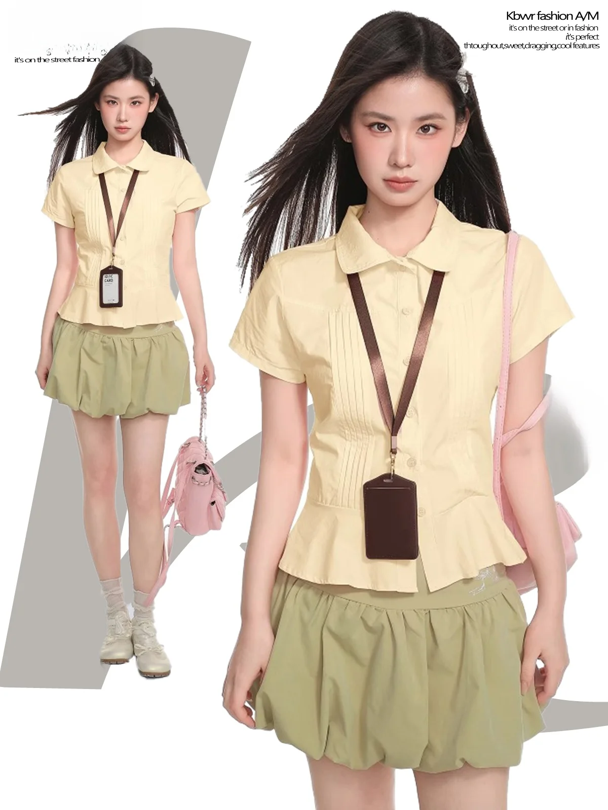 Yellow Shirt Women's Short Sleeve Slim Fit Shirt Summer Commute Folded Waist Design Fashionable Short Length Top