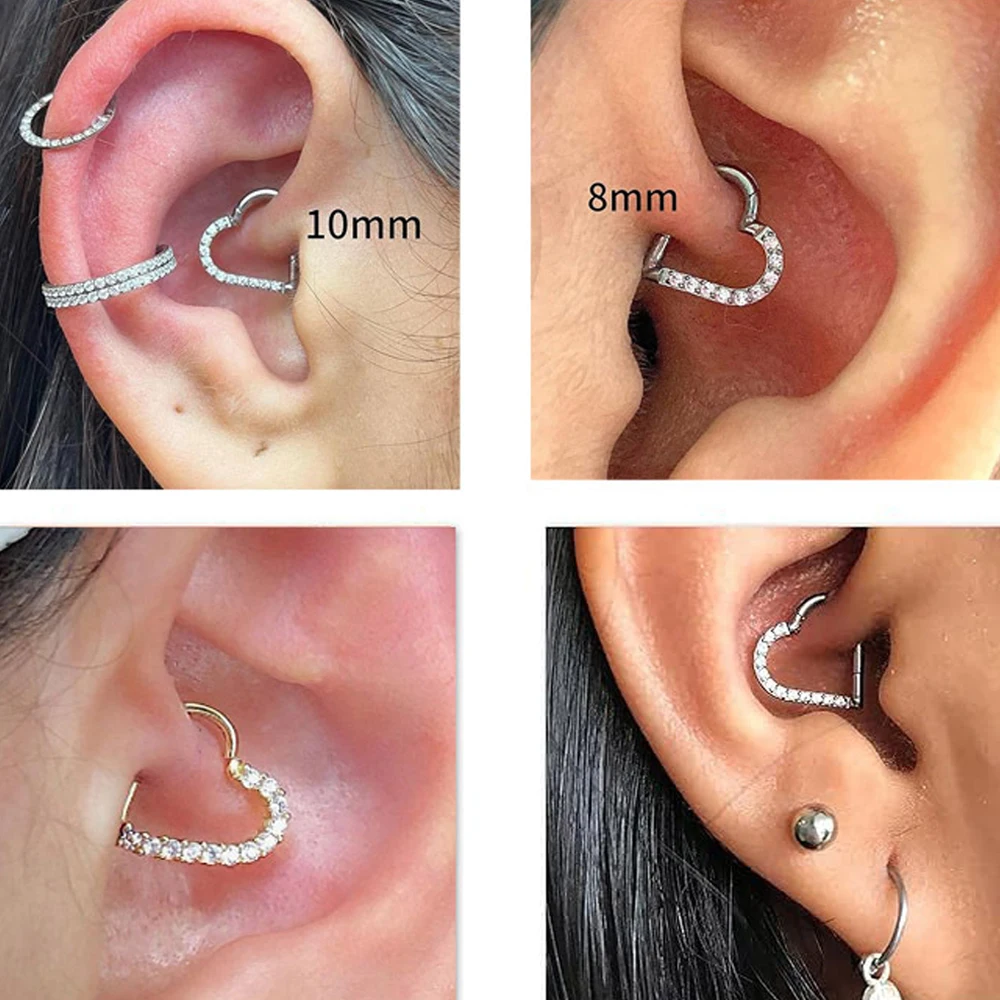 ASTM F-136 التيتانيوم الأنف الدائري Daith حلق على شكل قلب هوب الغضروف الزنمة D شكل اللولب خواتم متمحور الجزء هوب مع واضح تشيكوسلوفاكيا
