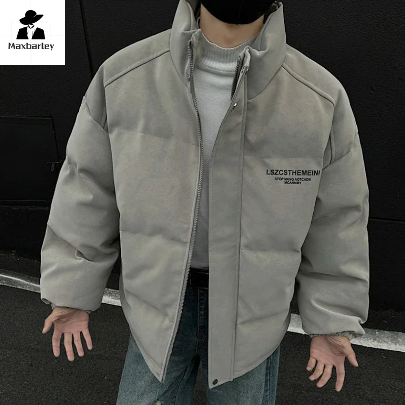 Giacca invernale da uomo 2025 Harajuku pelle di cervo alla moda spessa calda risvolto Parka giacca imbottita antivento stile coreano maschile casual