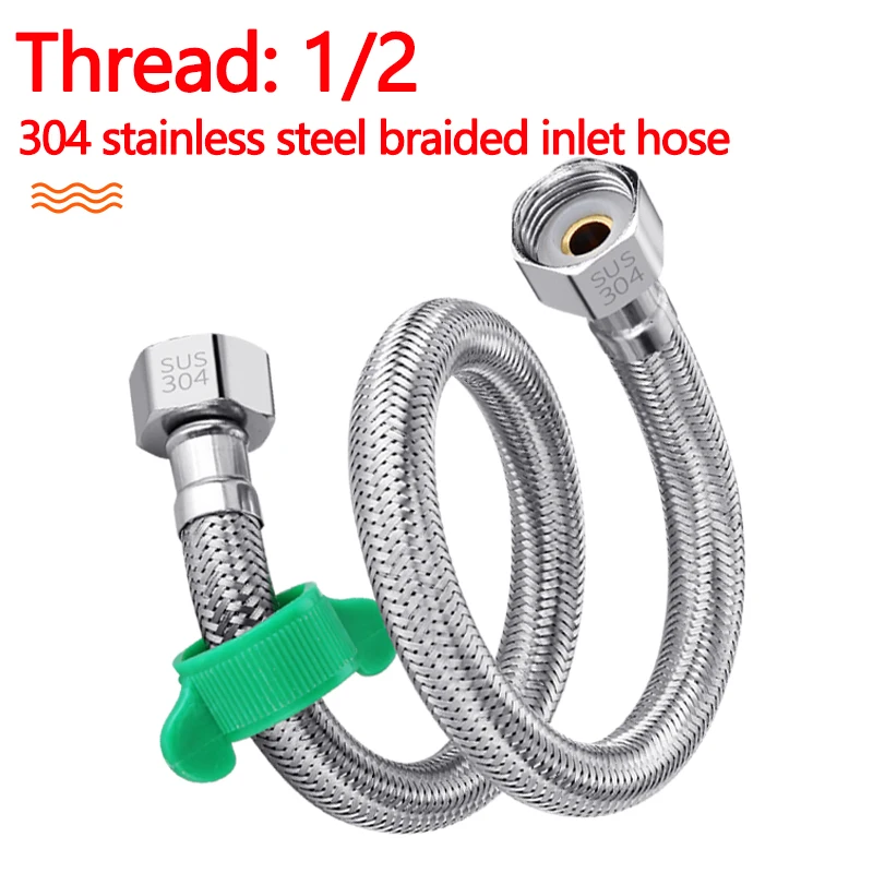 Selang air panas dan dingin baja tahan karat 304 anyaman logam ulir 1/2, pipa penghubung tahan ledakan tekanan tinggi