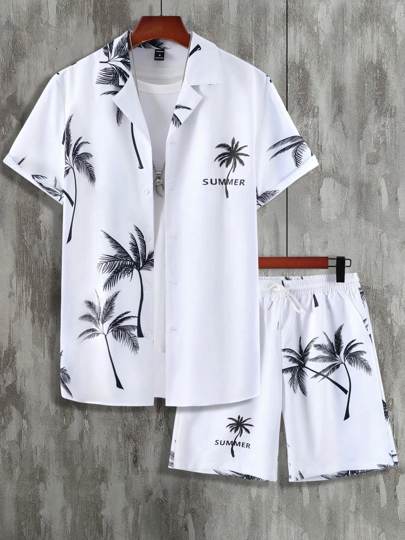 Men\'s and Women\'s Summer Short Sleeve Suit Seaside Beach Palm Tree Print Fashion Button-Up Shirt Top Short Sleeve Shorts