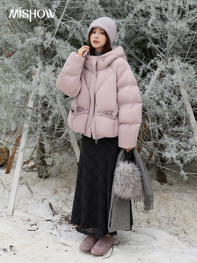 MISHOW Blue Down Coat Women 2025 Winter Fashion Elegant 90% White Duck Down Short Lightweight Puffer Jacket Warm MXE51Y0081