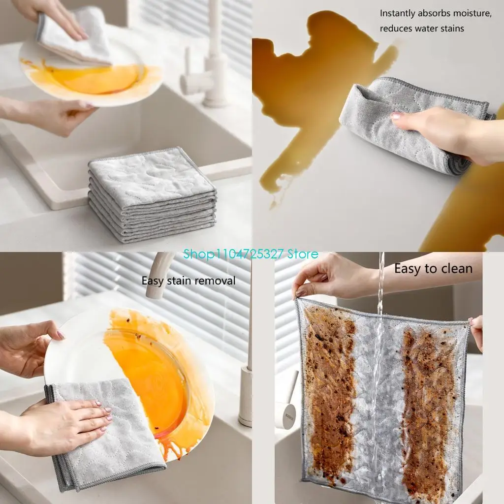 

D8KF 6шт ткань для чистки посуды для кухни использование высокопоглощающее многоцелевое полотенце для посуды